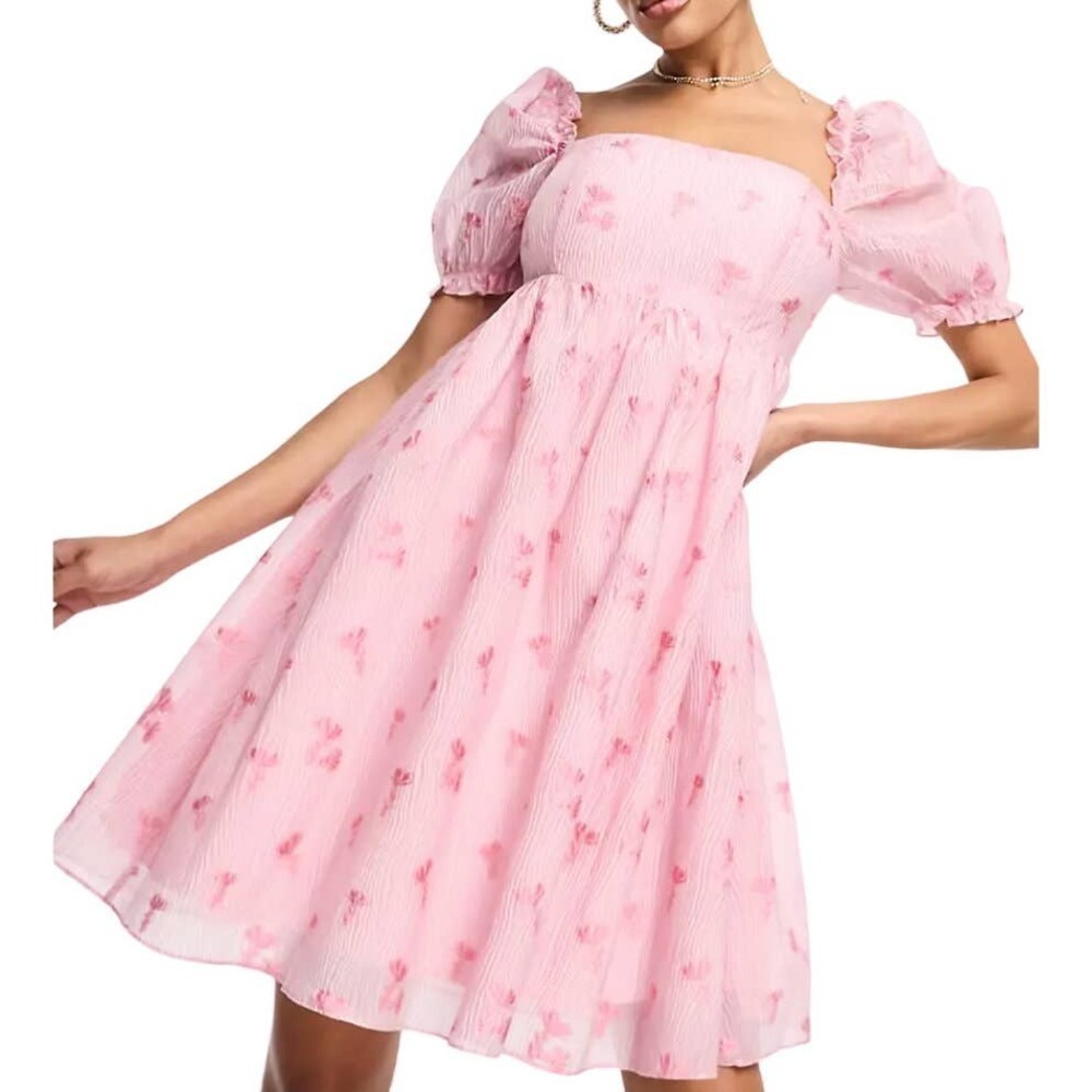 Collective the Label Puff Sleeve Smock Dress in Pink, Size 4​​​​​​​